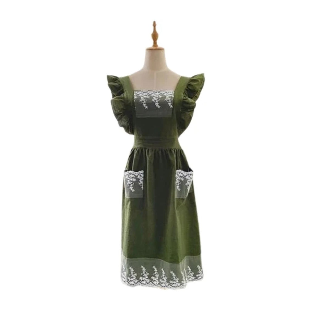 Schürzenkleid aus Spitze, Dunkelgrün