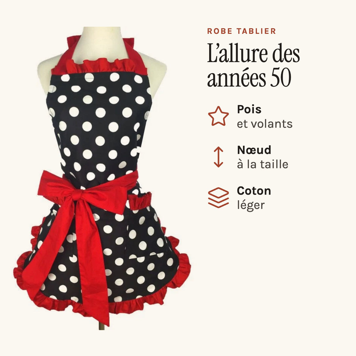 Vintage-Schürzenkleid mit Punkten, rote Volants