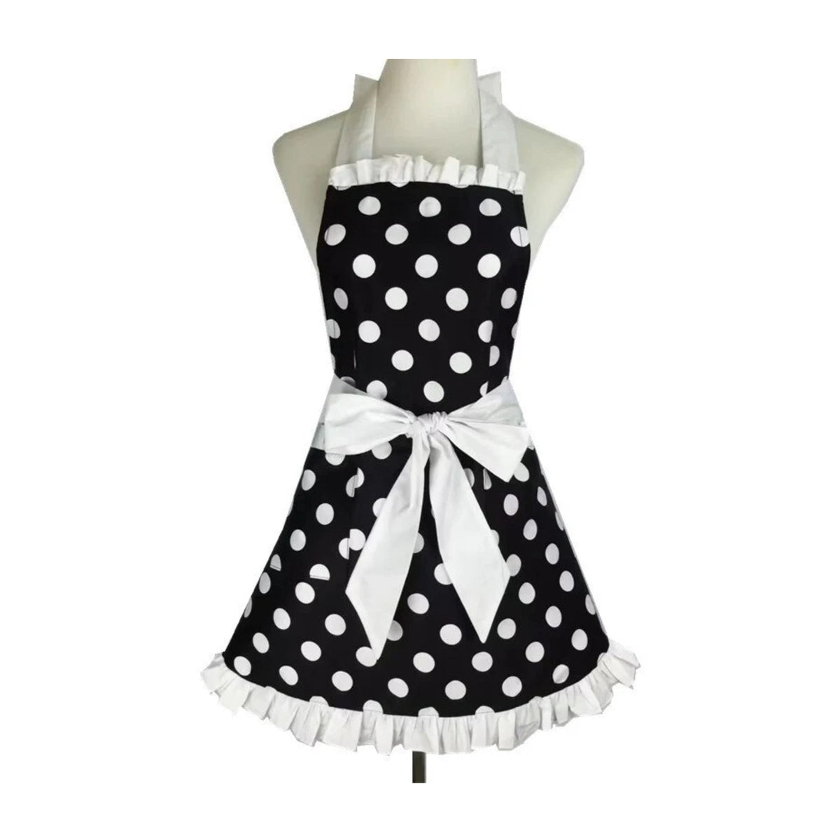 Vintage-Schürzenkleid mit Punkten, weiße Volants