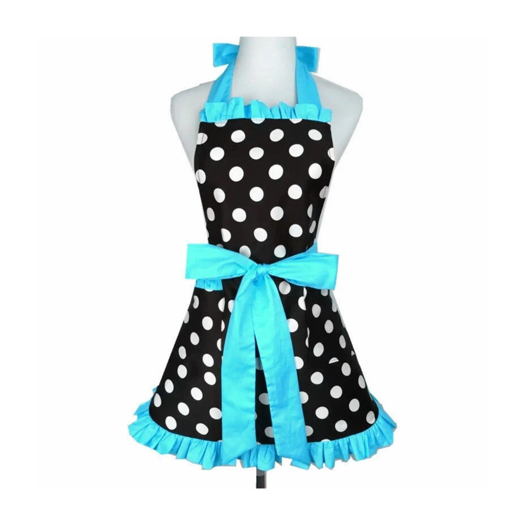 Vintage-Schürzenkleid mit Punkten, blaue Volants