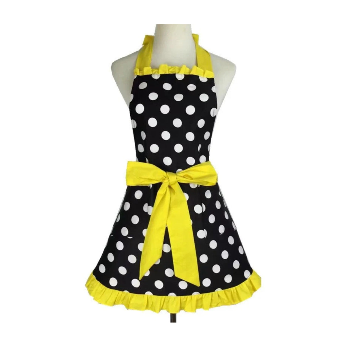 Vintage-Schürzenkleid mit Punkten, gelbe Volants