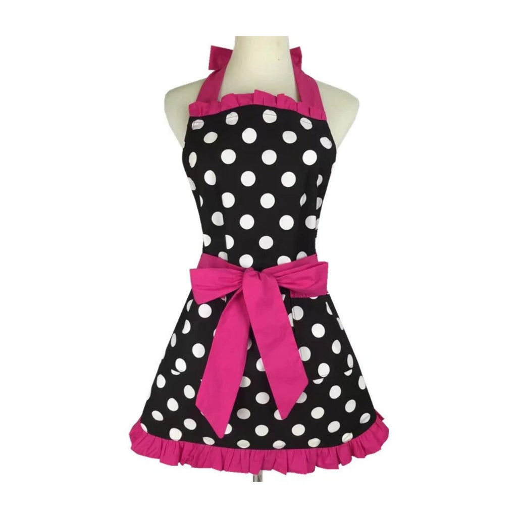 Vintage-Schürzenkleid mit Punkten, rosa Volants