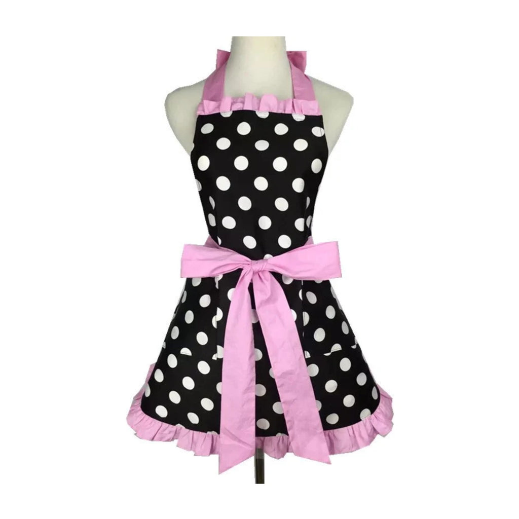Vintage-Schürzenkleid mit Punkten, zartrosa Volants