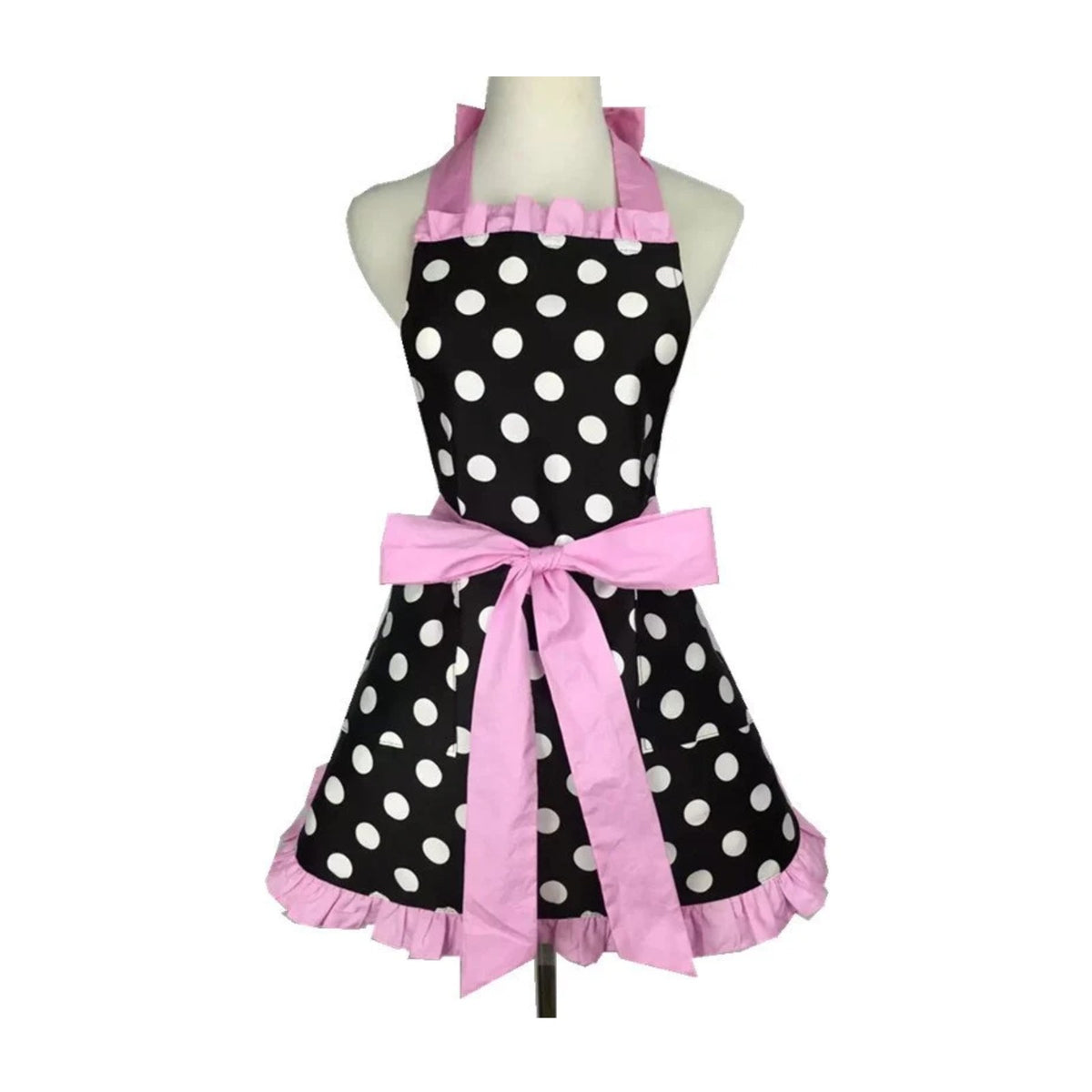 Vintage-Schürzenkleid mit Punkten, zartrosa Volants
