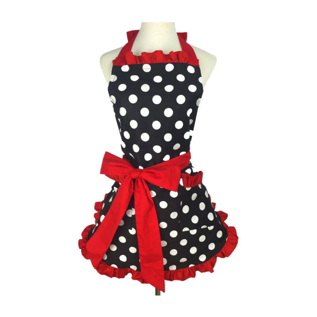 Vintage-Schürzenkleid mit Punkten, rote Volants