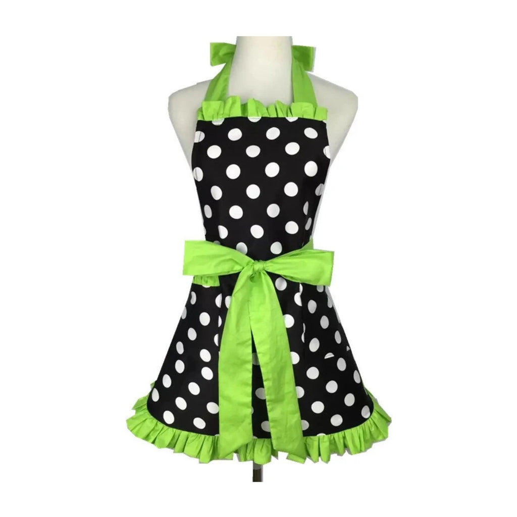 Vintage-Schürzenkleid mit Punkten, grüne Volants