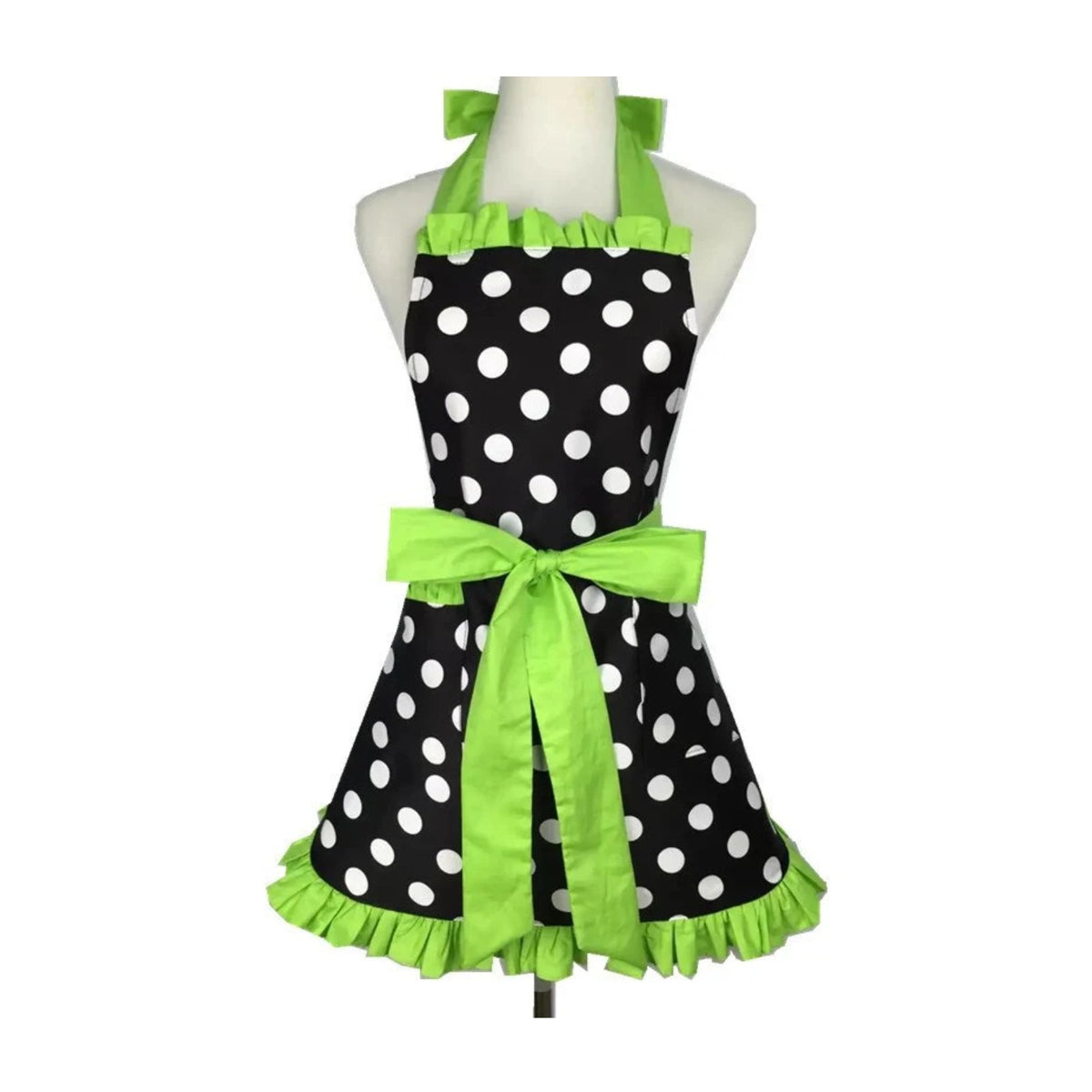 Vintage-Schürzenkleid mit Punkten, grüne Volants
