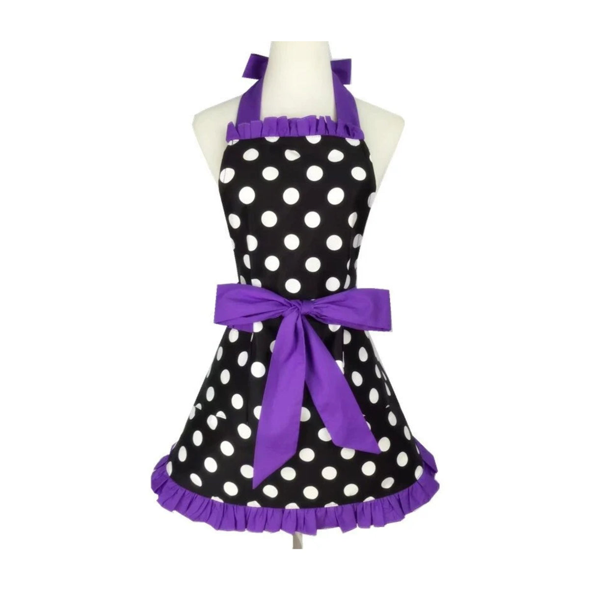 Vintage-Schürzenkleid mit Punkten, lila Volants