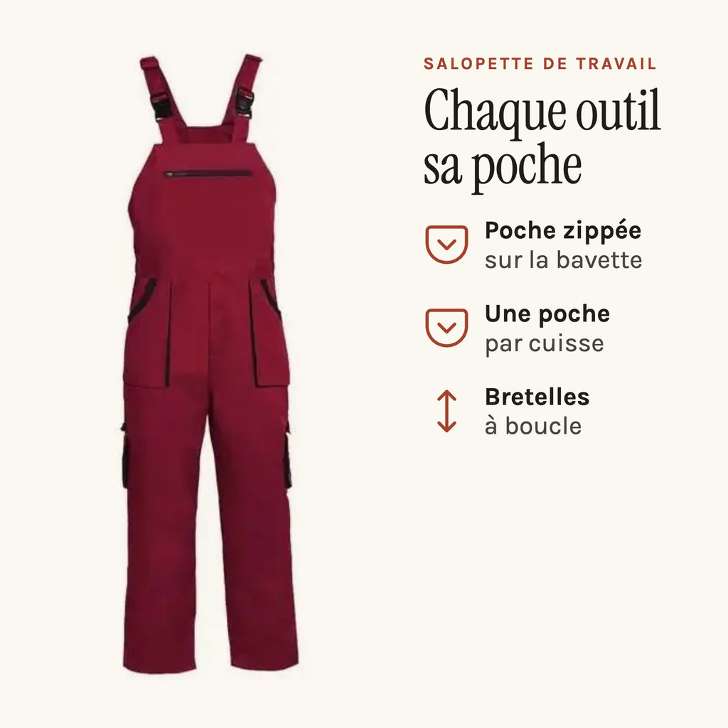Salopette rouge bordeaux à poches sur les cuisses, du S au 4XL, bordeaux, poches sur les cuisses