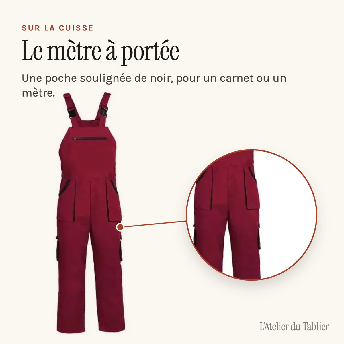 Salopette rouge bordeaux à poches sur les cuisses, du S au 4XL, poche latérale sur la cuisse