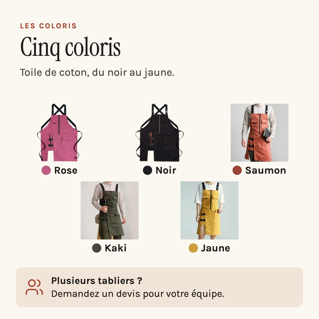 Tablier Artiste Peintre, les cinq coloris