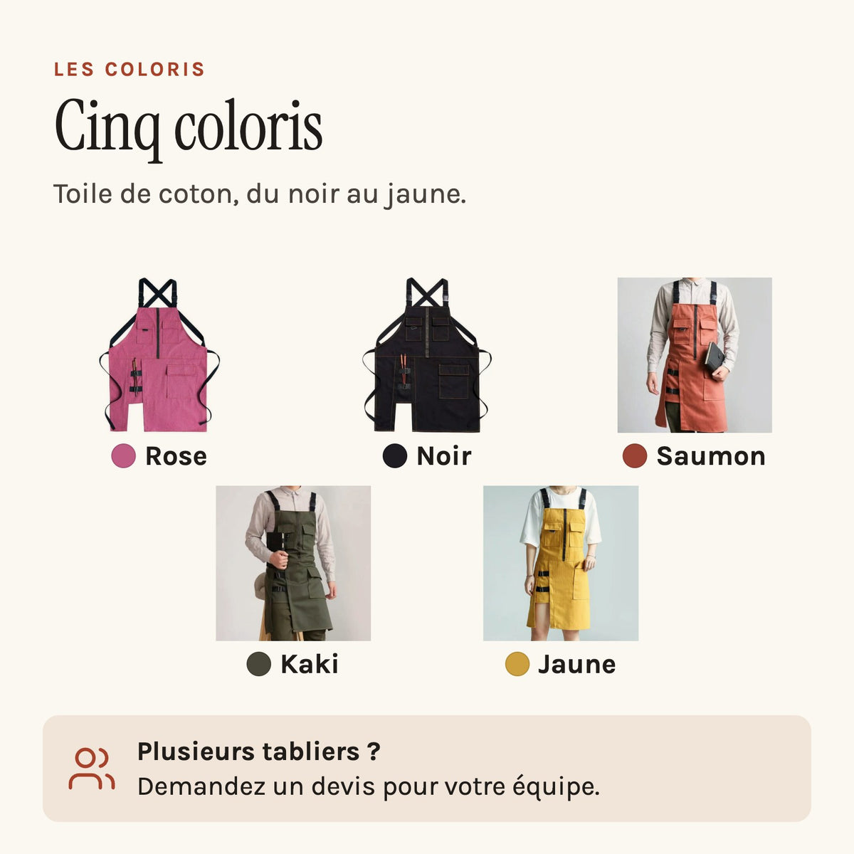 Tablier Artiste Peintre, les cinq coloris