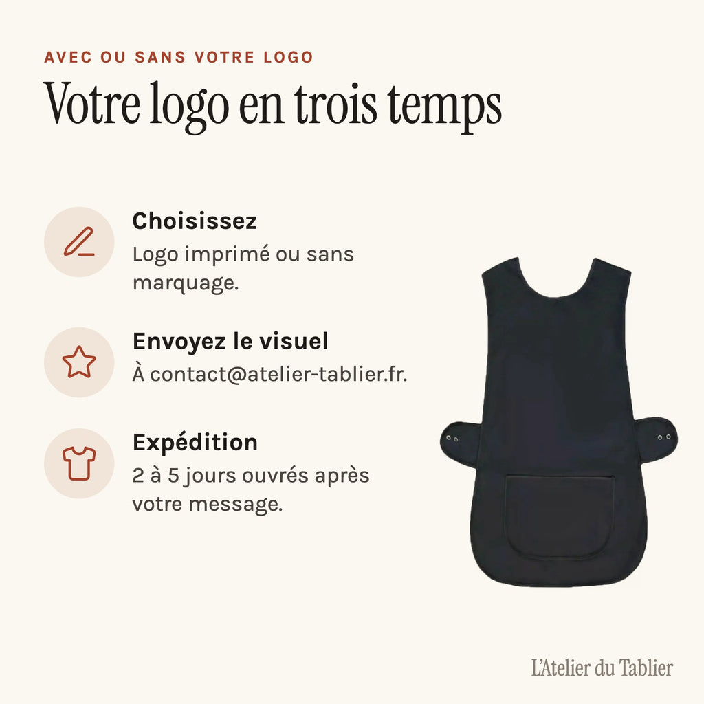 Tablier chasuble ATSEM, à enfiler sans passer par la tête, noir, avec ou sans logo
