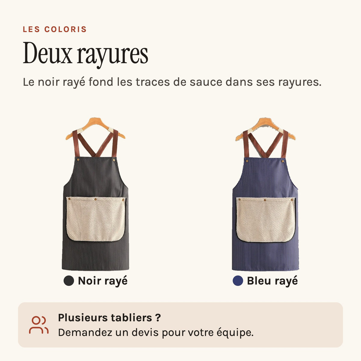 Tablier avec torchon intégré, rayé, à bretelles croisées, les deux coloris