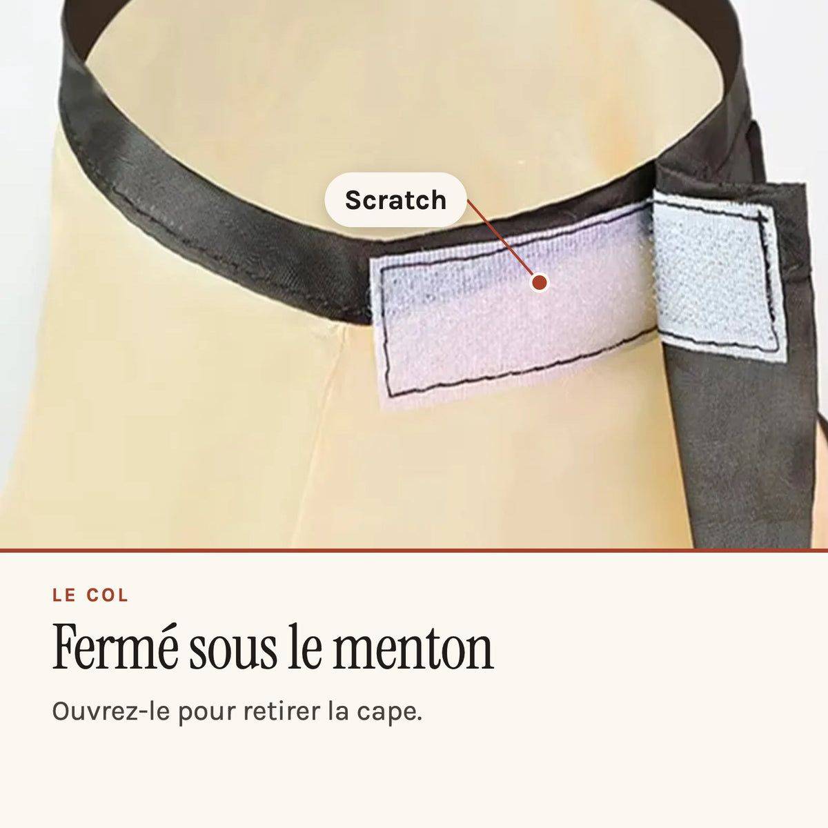 Tablier barbe en cape parapluie, à enfiler par la tête, col fermé par scratch