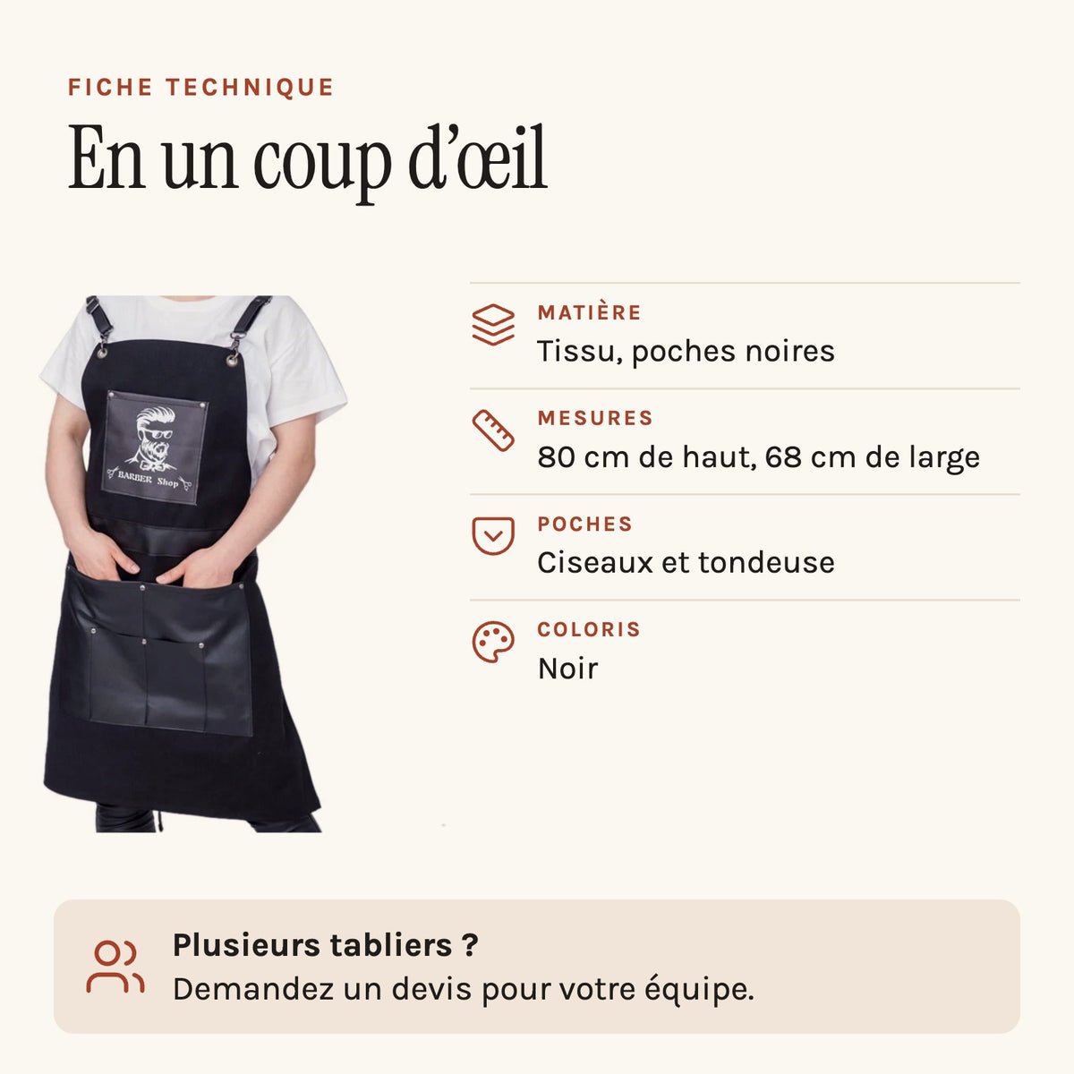 Barberschürze Schwarz mit Taschen, technisches Datenblatt