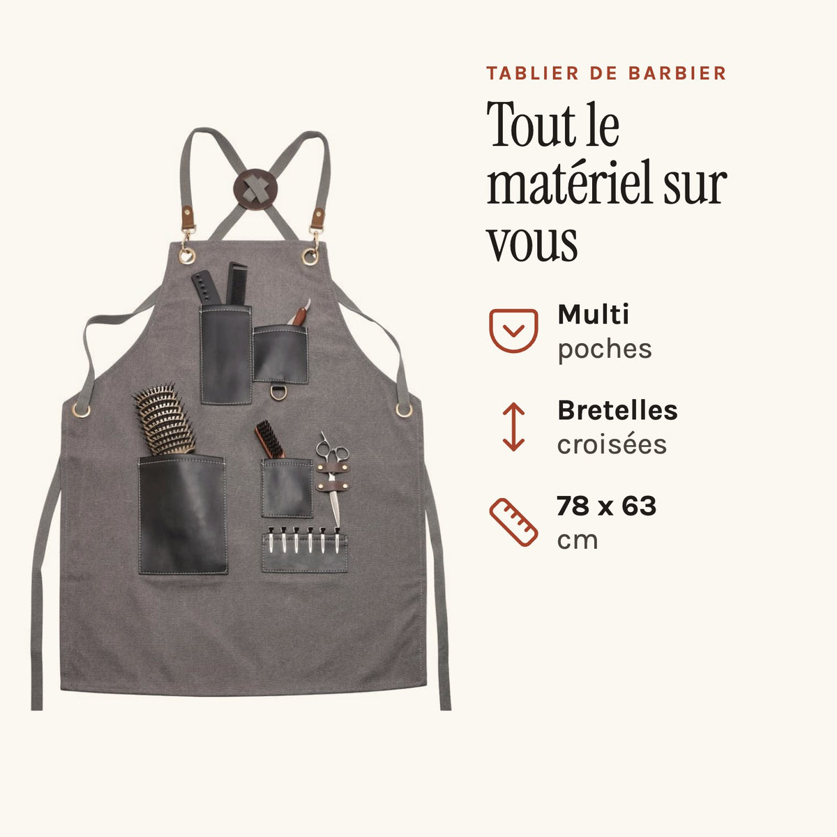 Barbierschürze mit Taschen, Grau