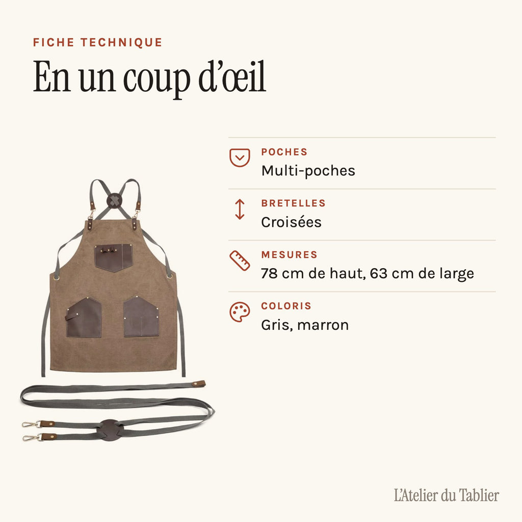 Barbierschürze mit Taschen, technisches Datenblatt
