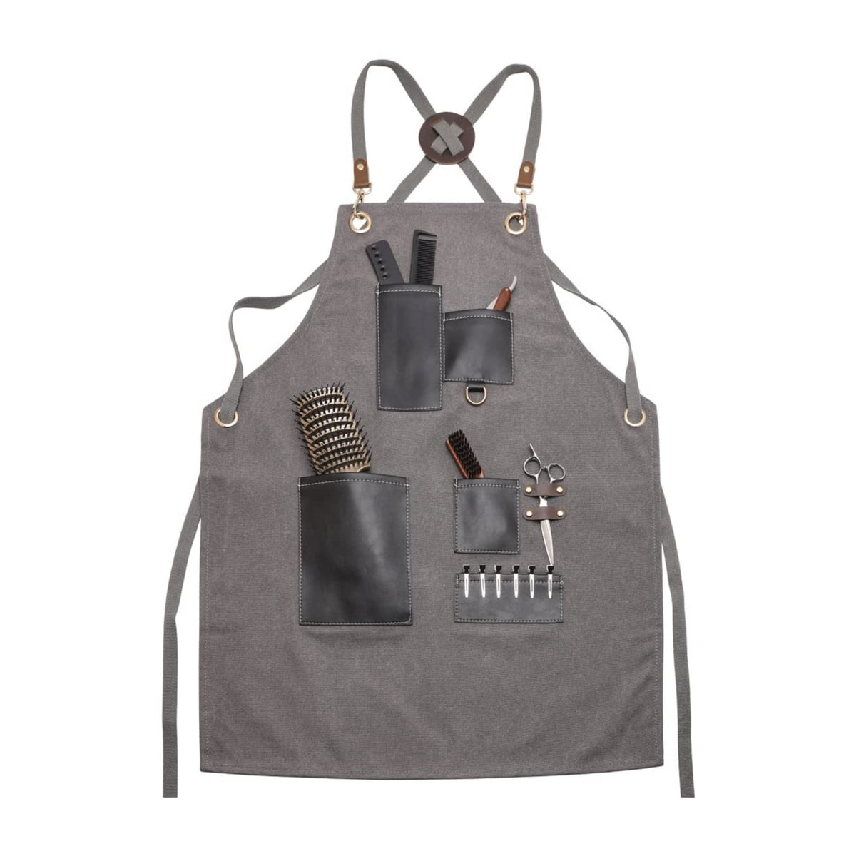 Barbierschürze mit Taschen, Grau