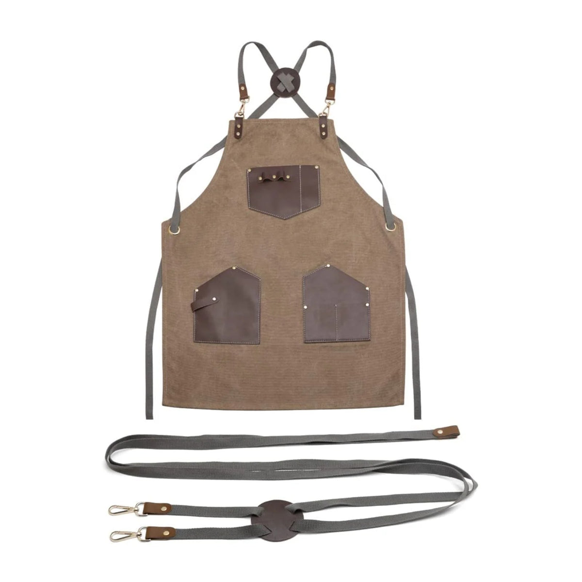 Barbierschürze mit Taschen, Braun