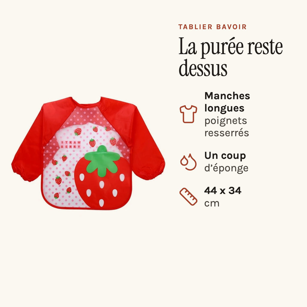Tablier bavoir à manches longues, motif fraise