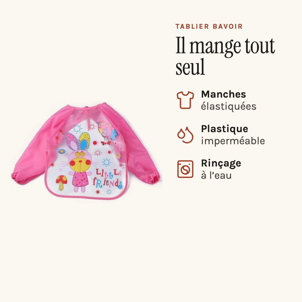 Tablier bavoir bébé rose, plastique imperméable