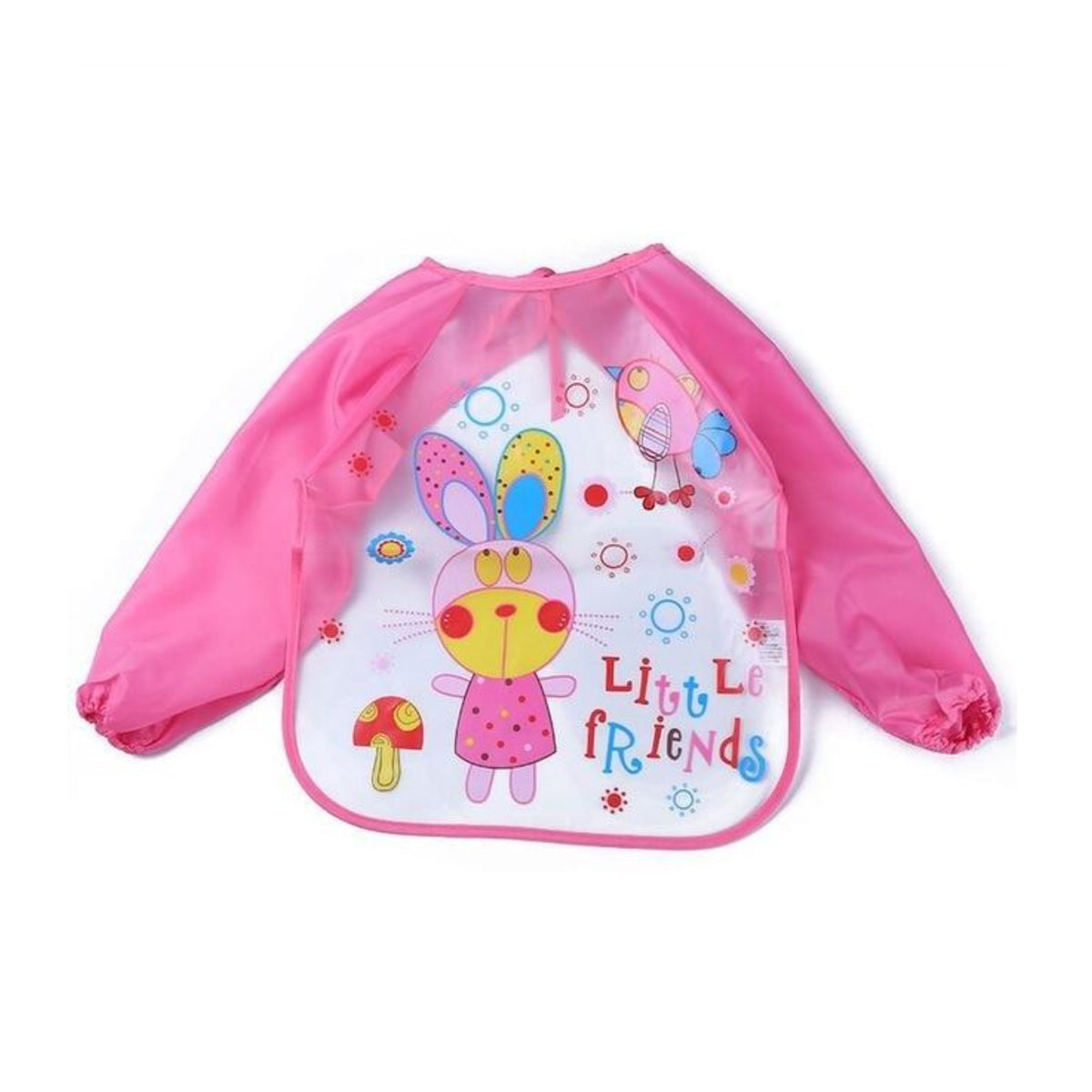 Tablier bavoir bébé rose, motif lapin