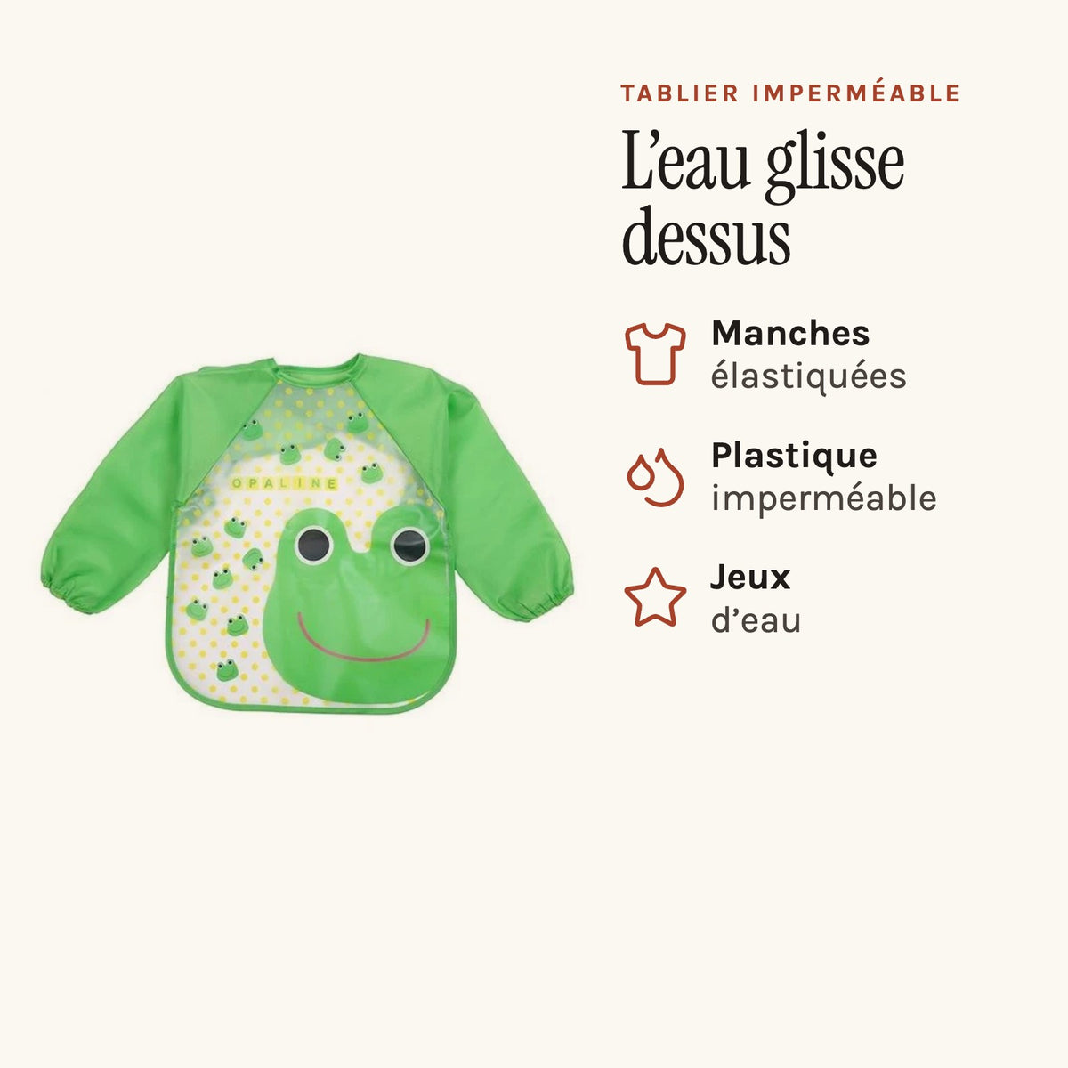 Tablier bébé imperméable, manches élastiquées