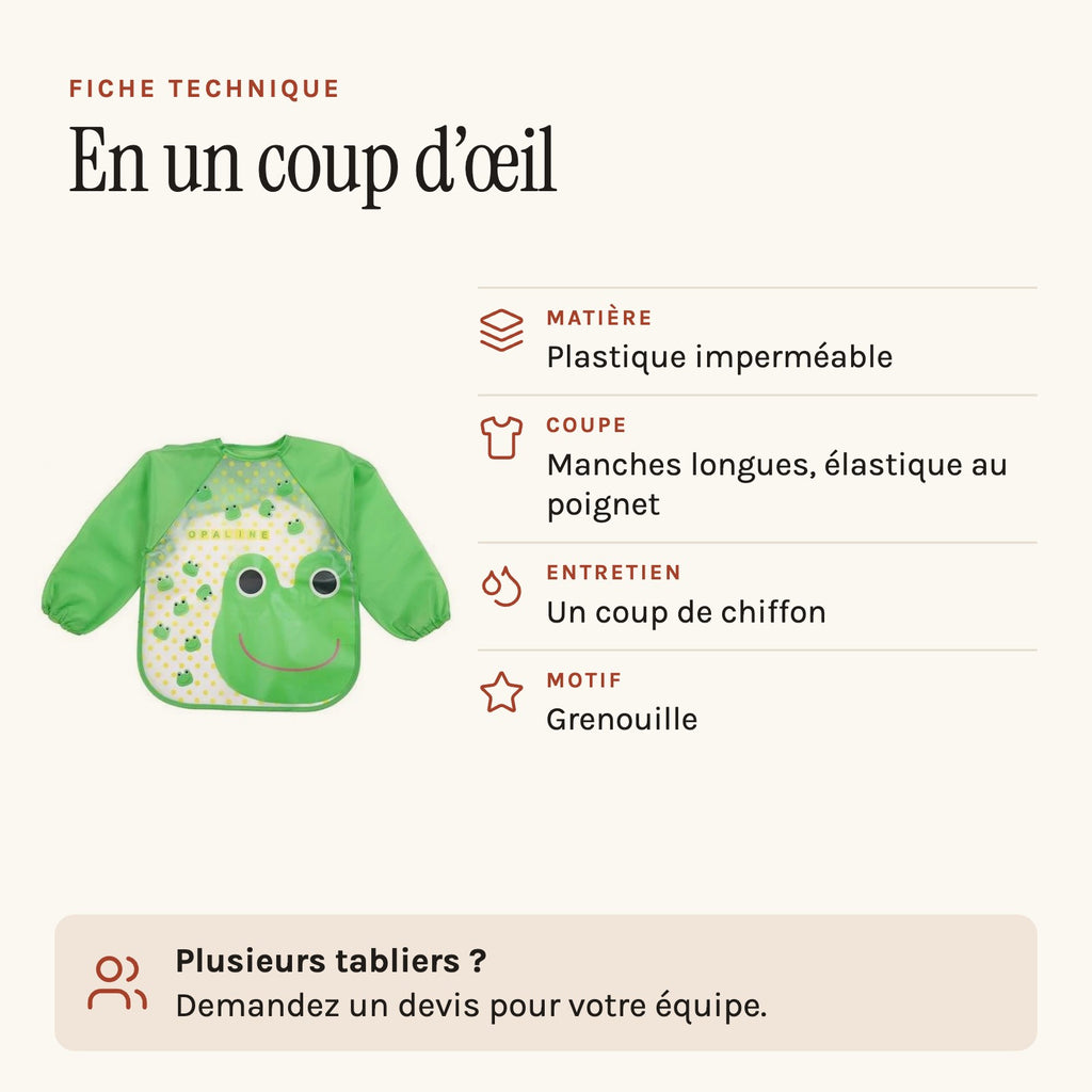 Tablier bébé imperméable, fiche technique