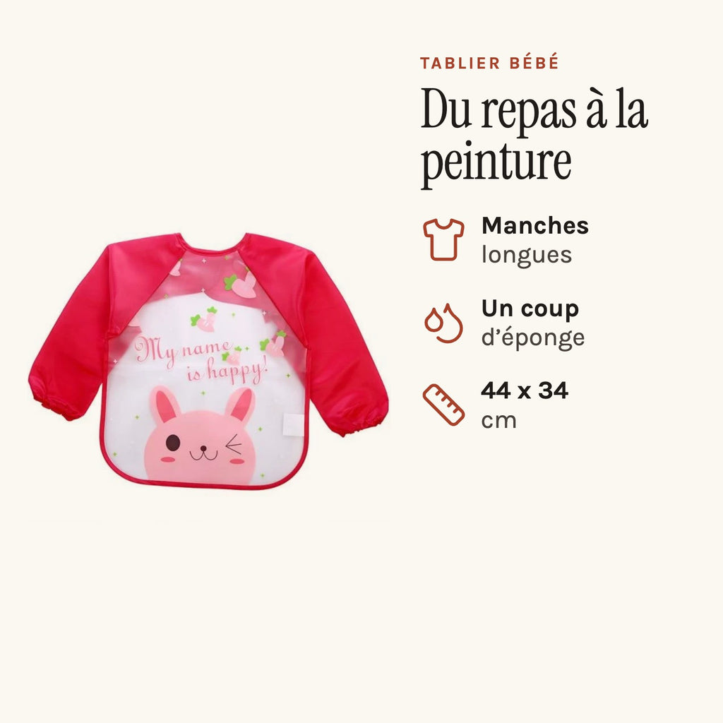 Tablier bébé pour manger à manches longues, 44 x 34 cm