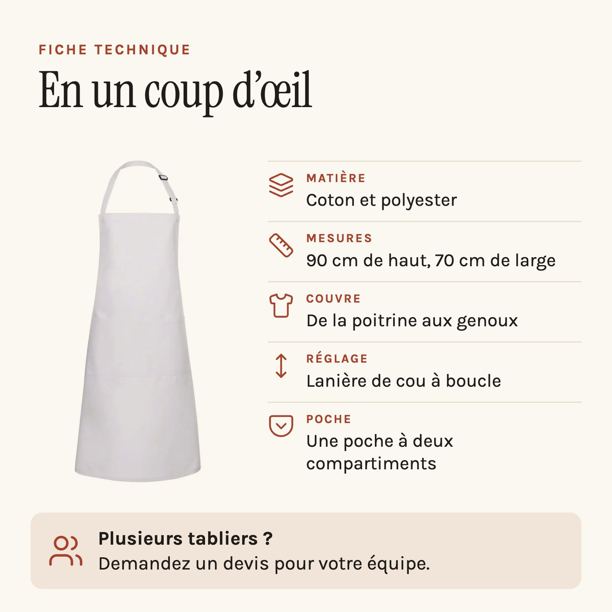 Tablier de Cuisine Blanc, fiche technique