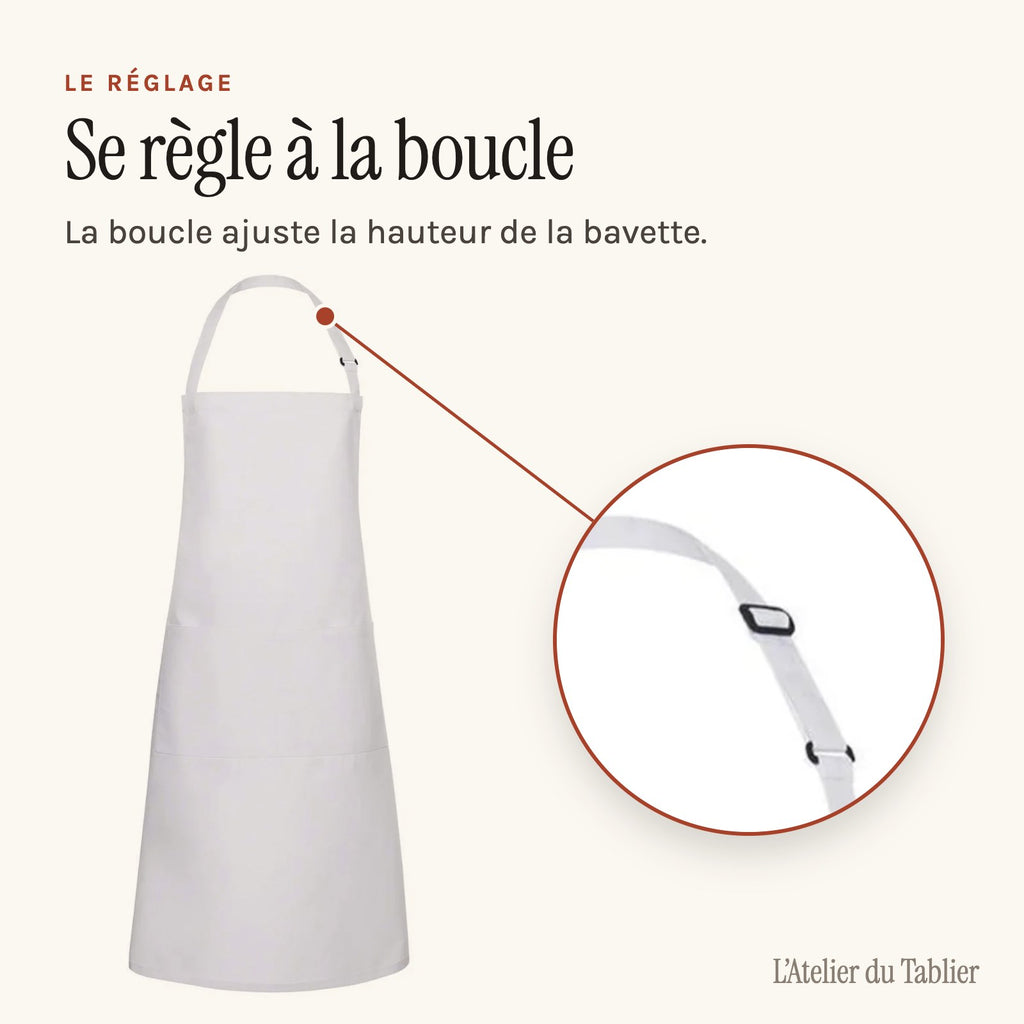 Tablier de Cuisine Blanc, le réglage