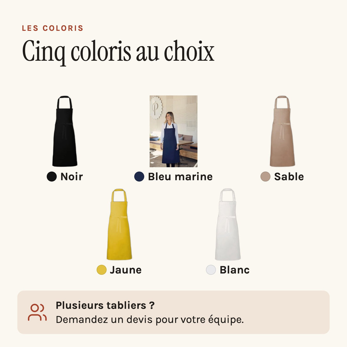 Tablier brasero en sergé épais, grand format, les cinq coloris