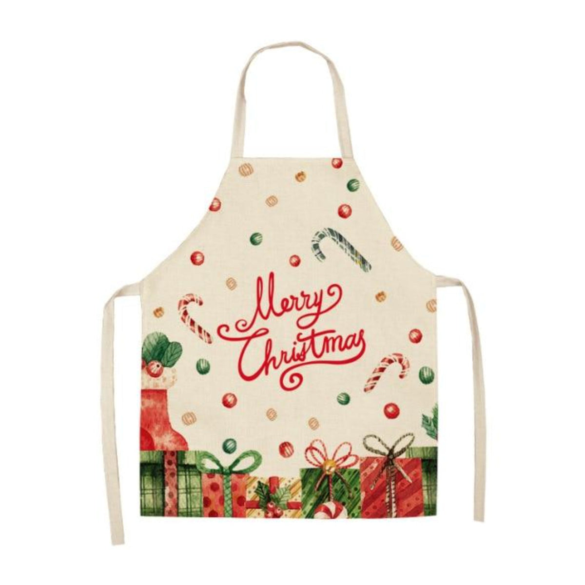 Tablier cadeau de Noël, paquets et sucres d’orge