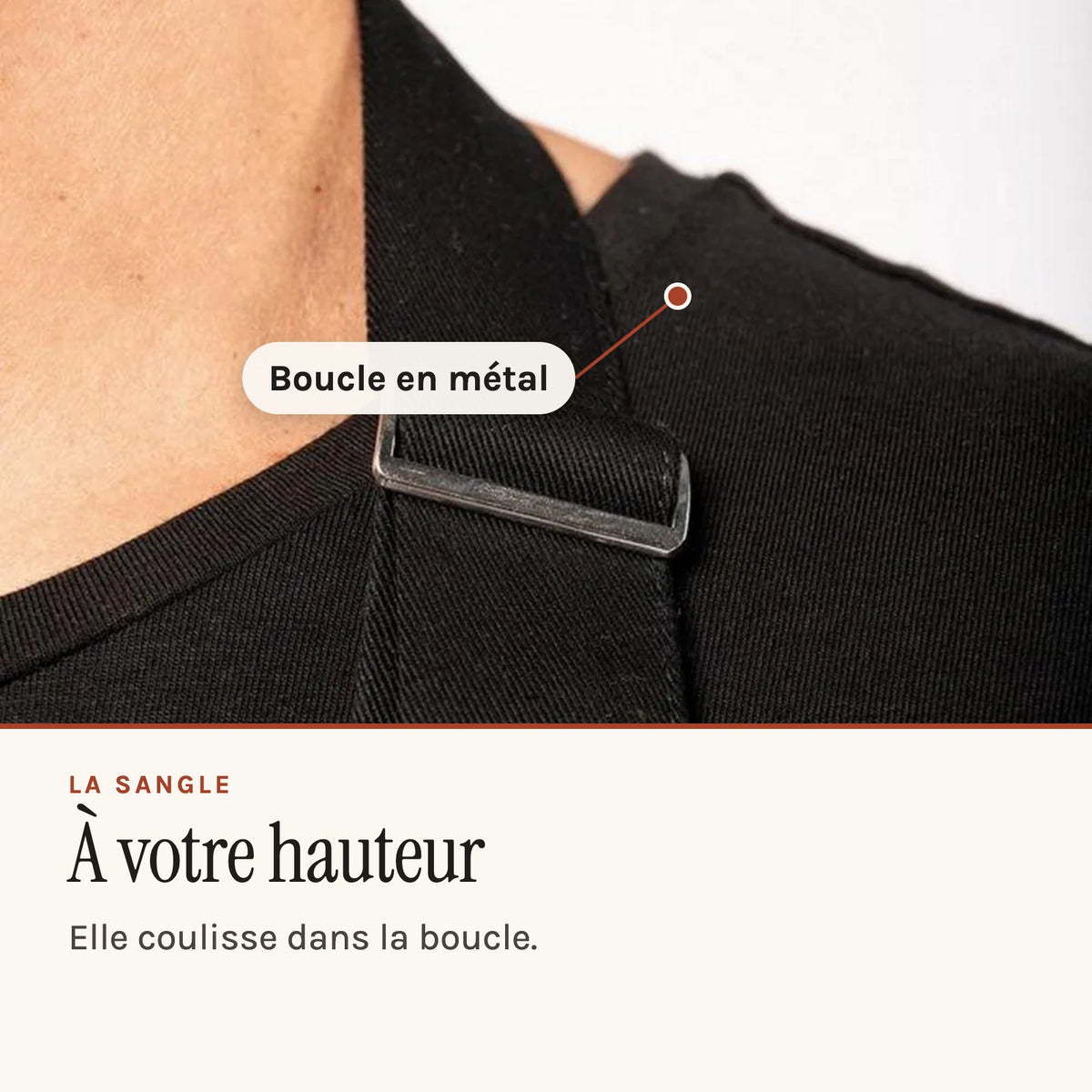 Tablier camouflage à bavette et grande poche, boucle en métal de la sangle de cou