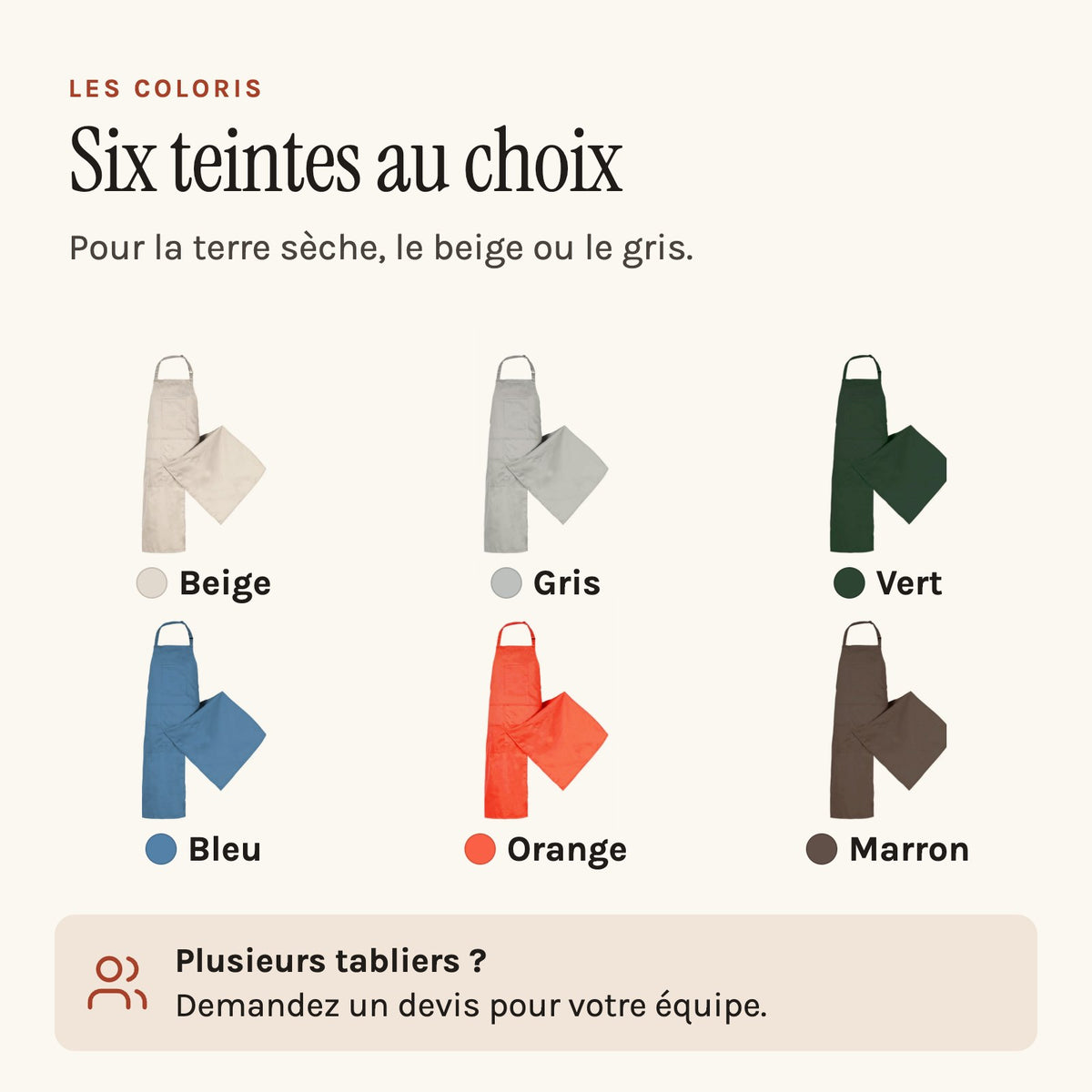Tablier céramiste réglable, six teintes au choix, les six teintes