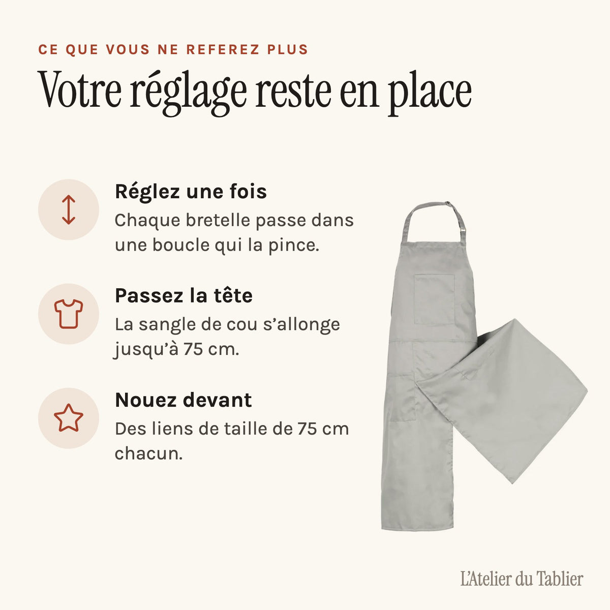 Tablier céramiste réglable, six teintes au choix, gris, réglage des bretelles