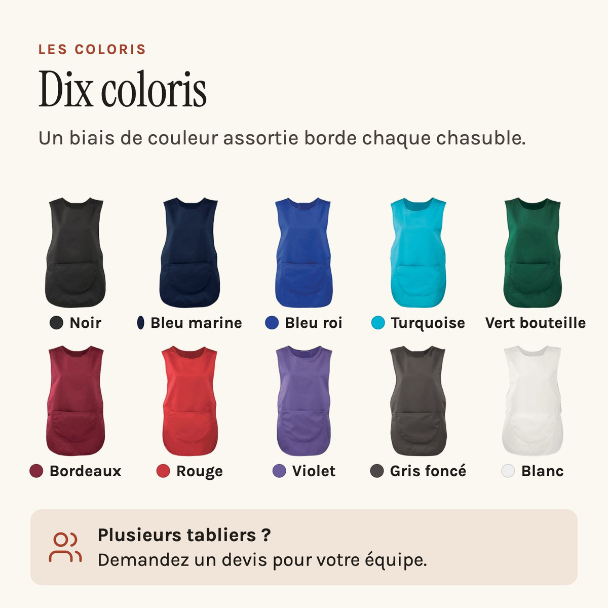 Tablier Chasuble, les coloris