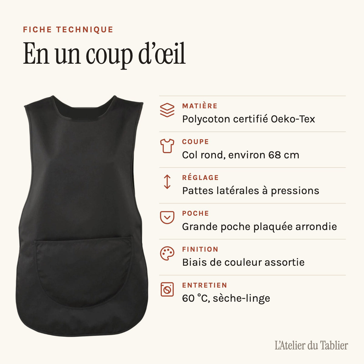 Tablier Chasuble, fiche technique