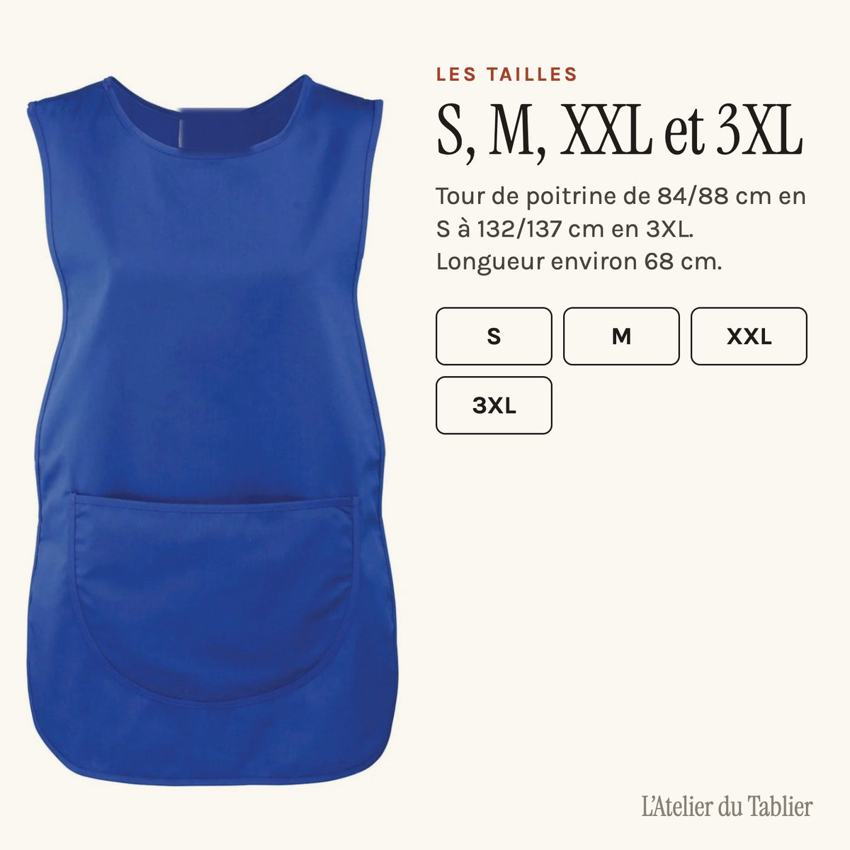 Tablier Chasuble, les tailles