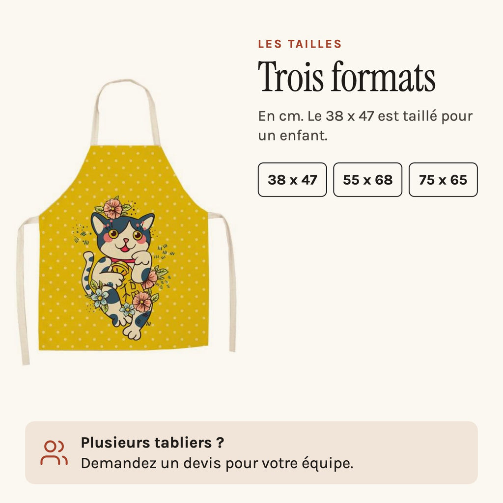 Delantal de cocina con gato amarillo, las tallas