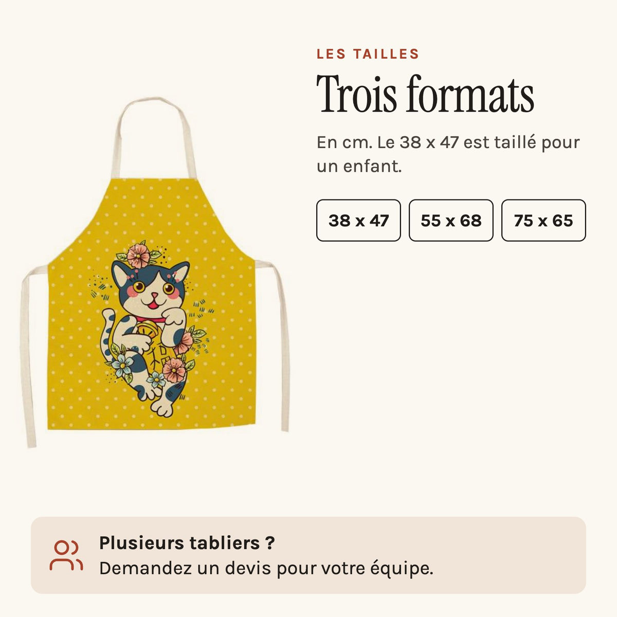 Delantal de cocina con gato amarillo, las tallas