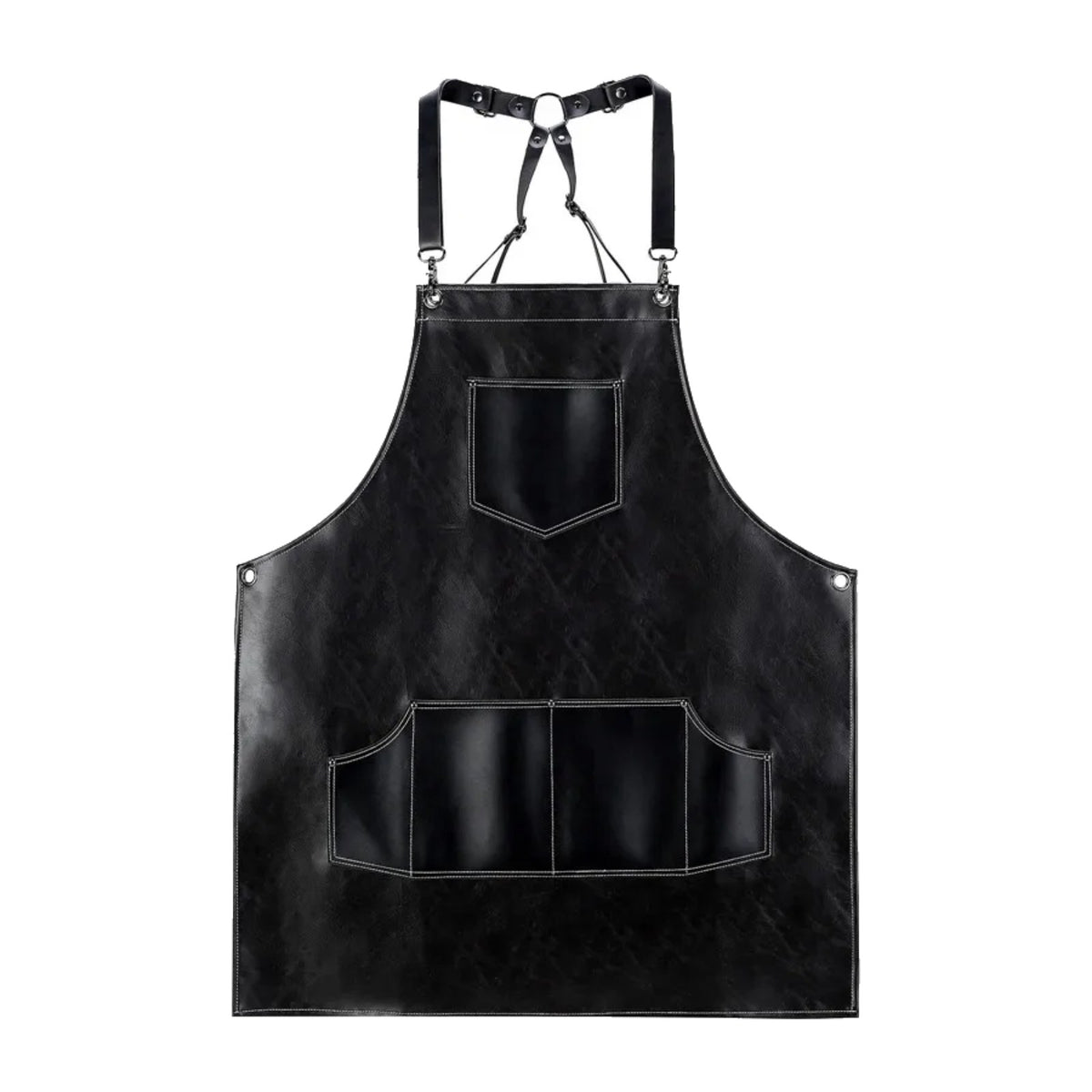 Tablier coiffeur barbier noir, à poches pour ciseaux, de face