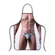 Cheeky funny apron, man's body in a thong print, front view