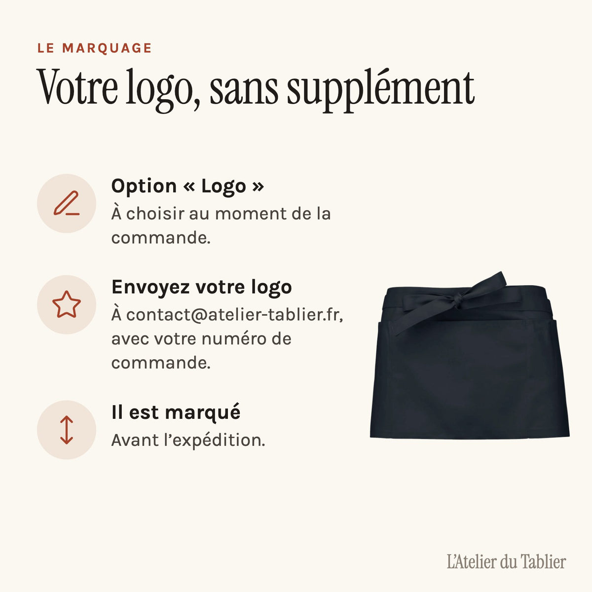 Tablier court personnalisé, à cinq poches, marquage de votre logo