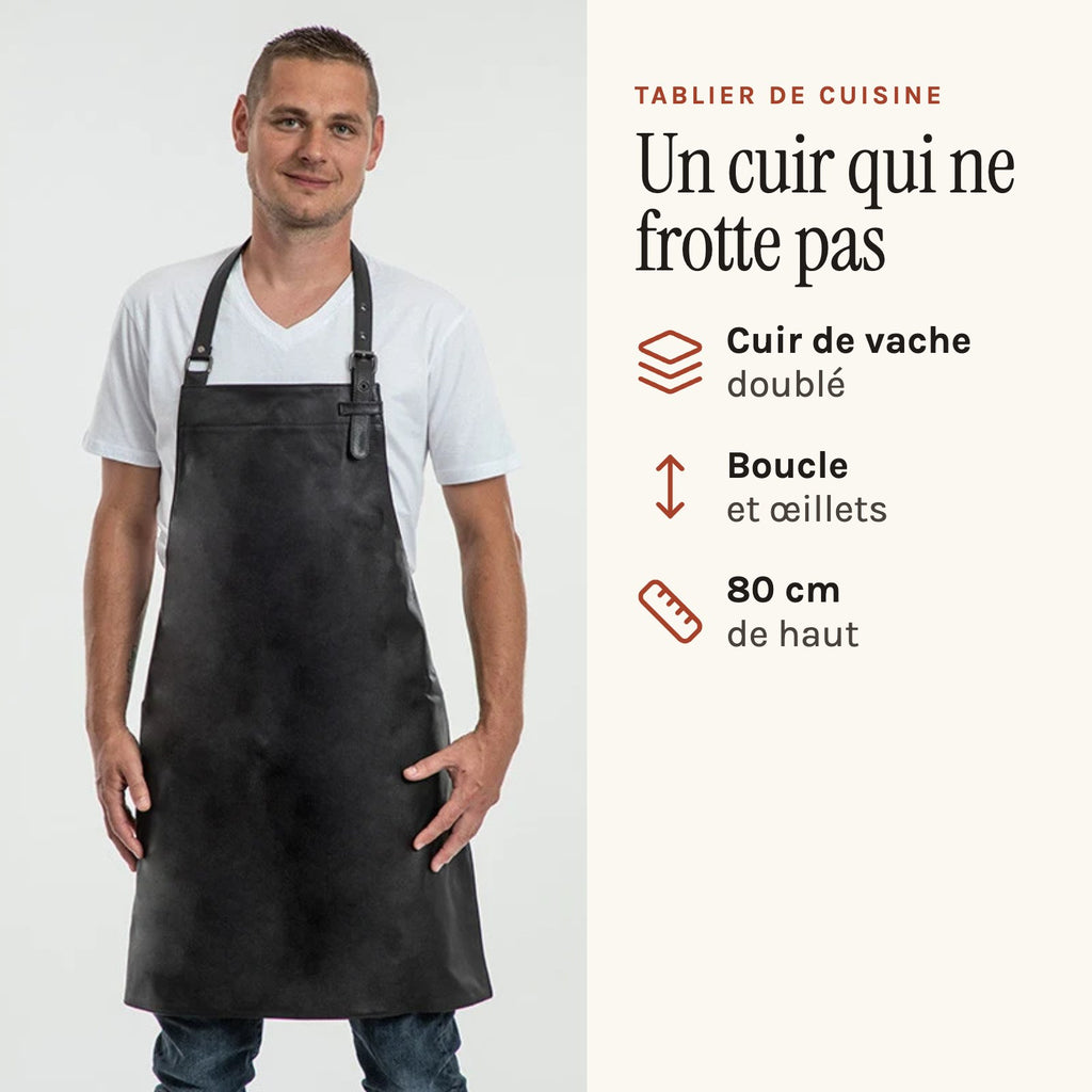 Kochschürze aus Leder, Schwarz, getragen, gefüttertes Leder