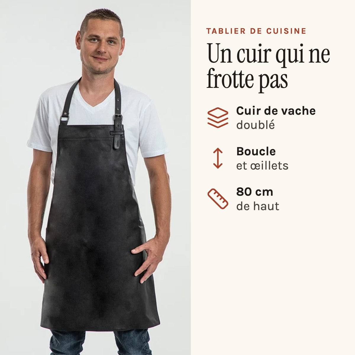 Kochschürze aus Leder, Schwarz, getragen, gefüttertes Leder