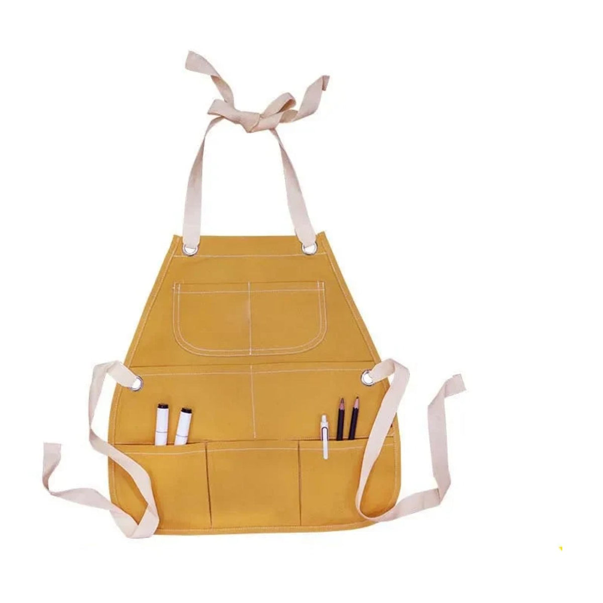 Tablier cuisine enfant personnalisé en coton, trois tailles, jaune, de face