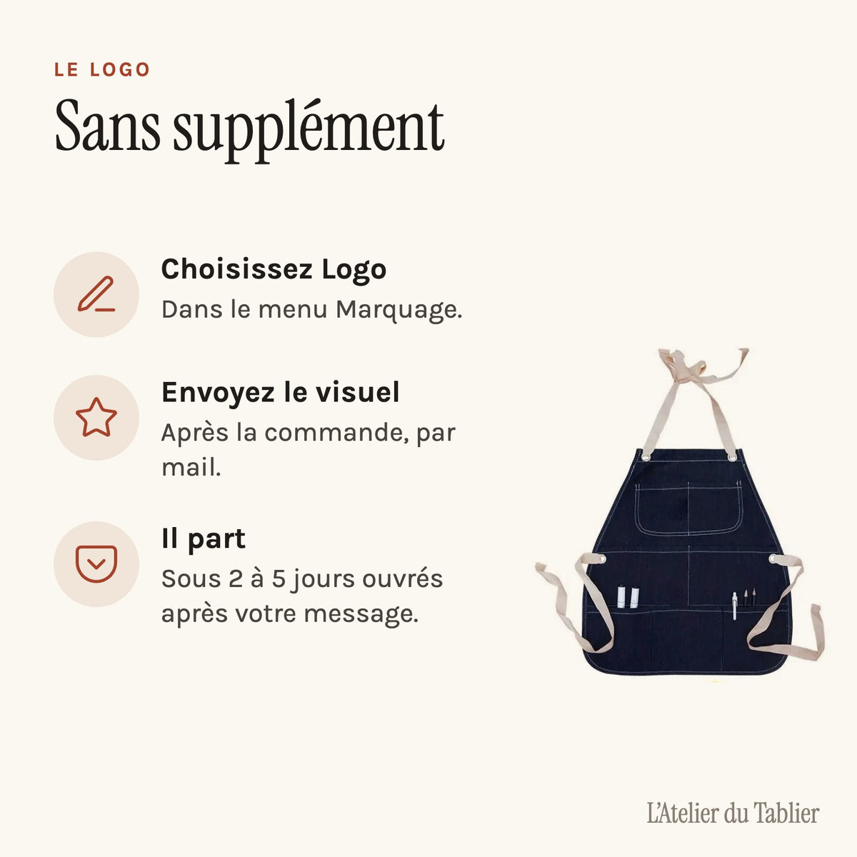 Tablier cuisine enfant personnalisé en coton, trois tailles, commander le marquage du logo