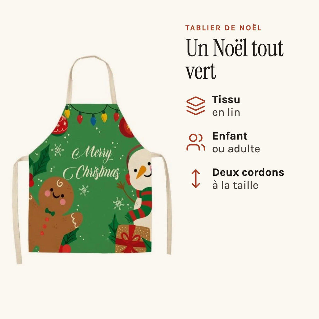 Kochschürze Weihnachten Grün, Lebkuchen und Schneemann